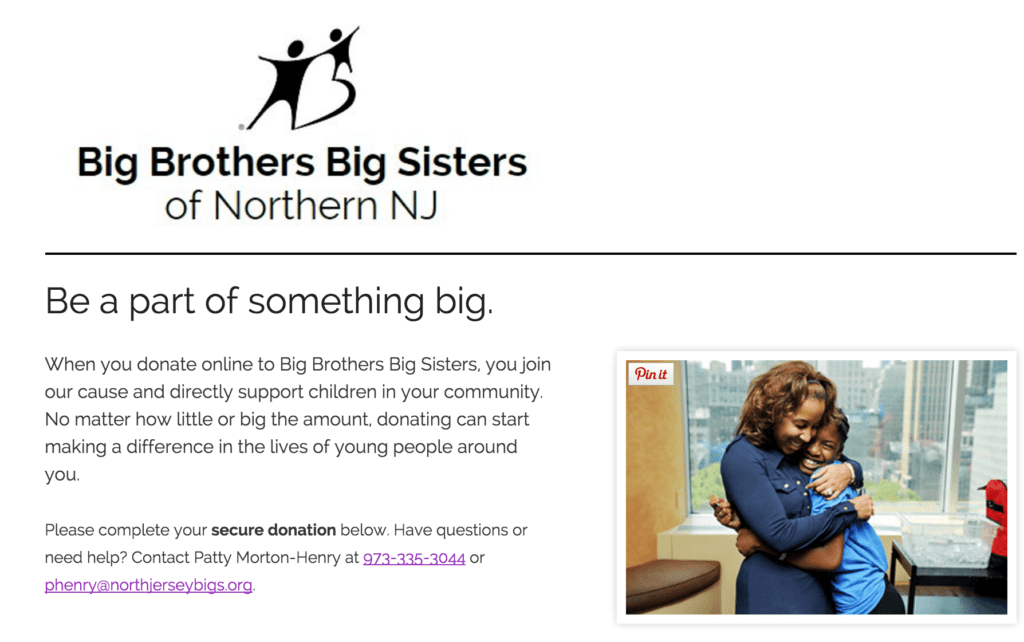 BBBS NJ donation form